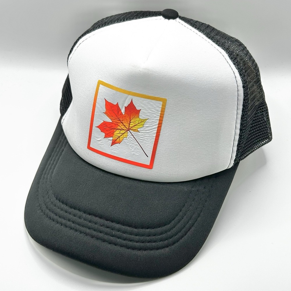 Maple Leaf Square Design Foam Trucker Hat Cap Snapback Adjustable Black Outdoors